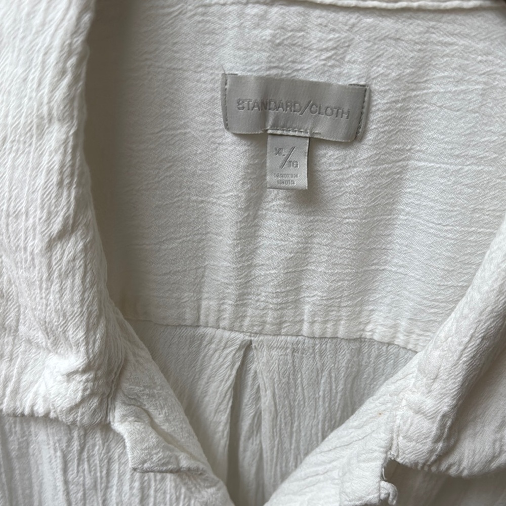 Standard Cloth White Casual Button Down Shirt with Textured Fabric - Picture 2 of 14